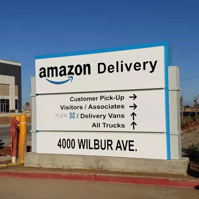 Amazon Delivery branded monument sign on a commercial property