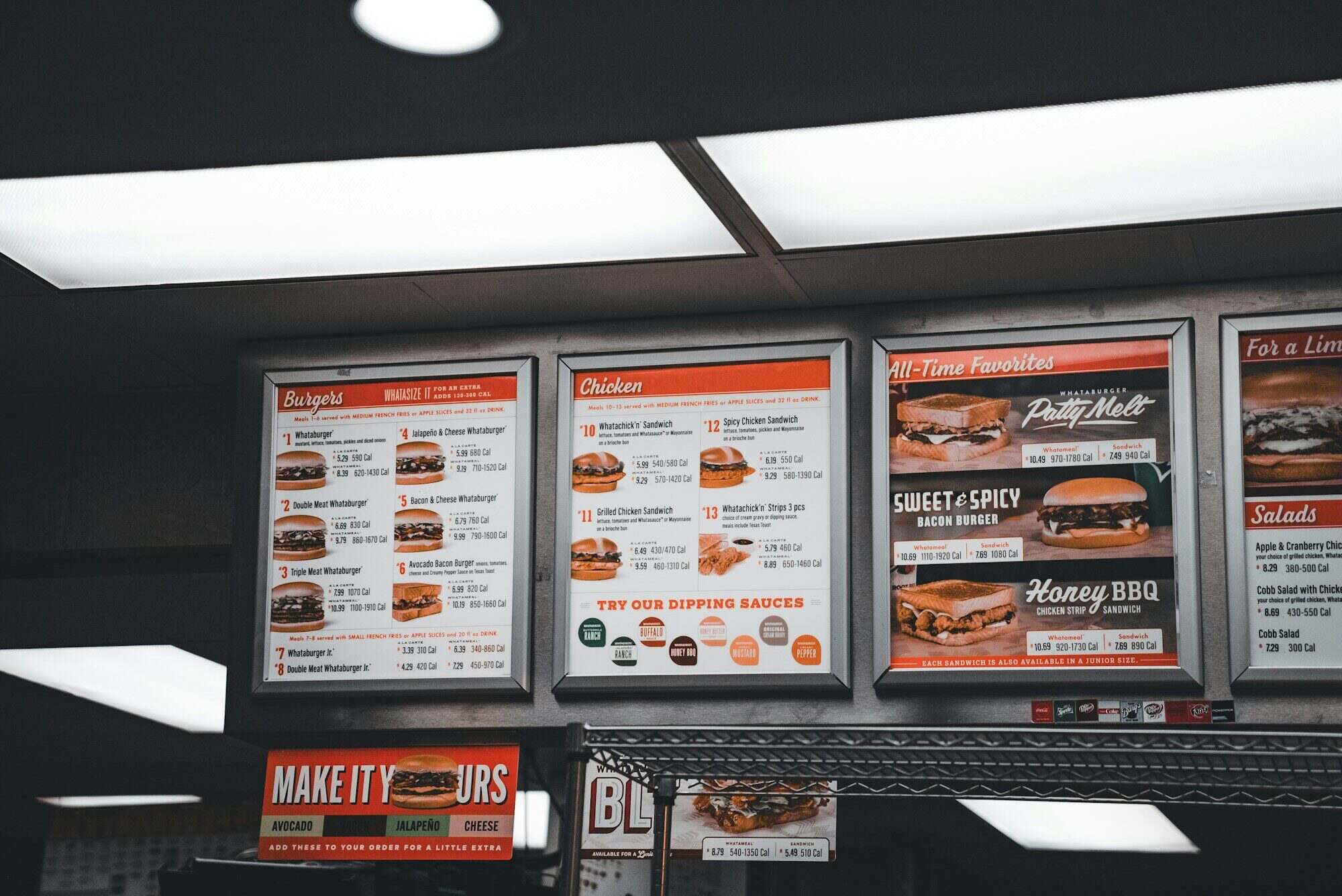 Interior backlit restaurant menu board