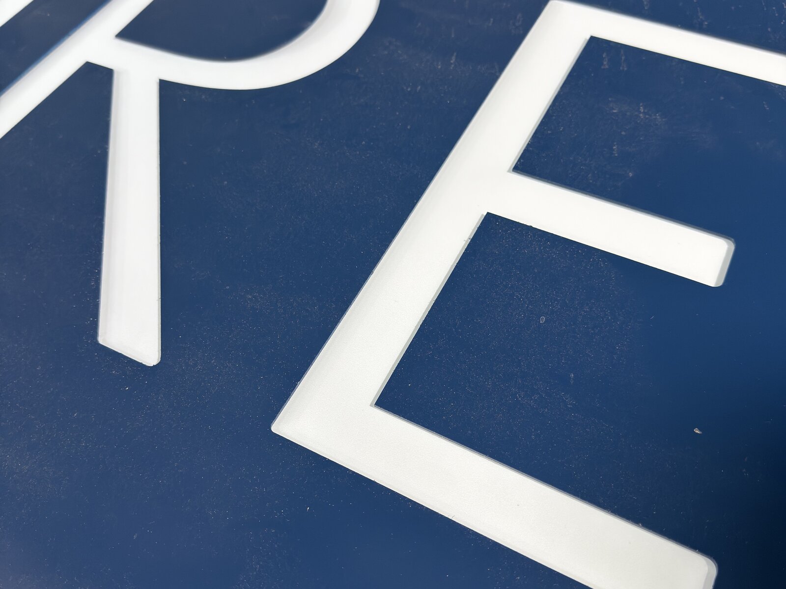 Cabinet sign structure under assembly in the fabrication shop