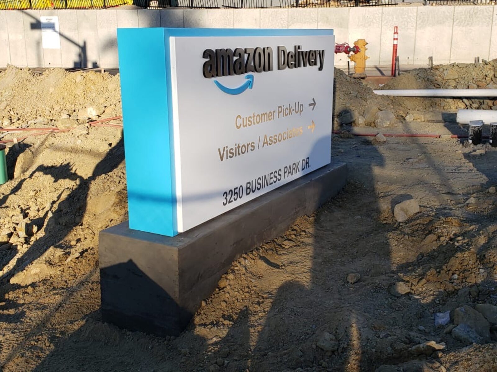 Amazon business park monument sign with illuminated tenant identification