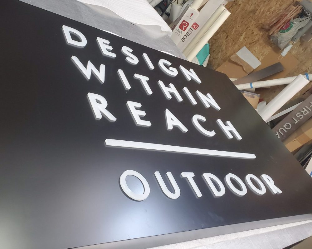 Non illuminated Push Thru Sign White Letters on Black background