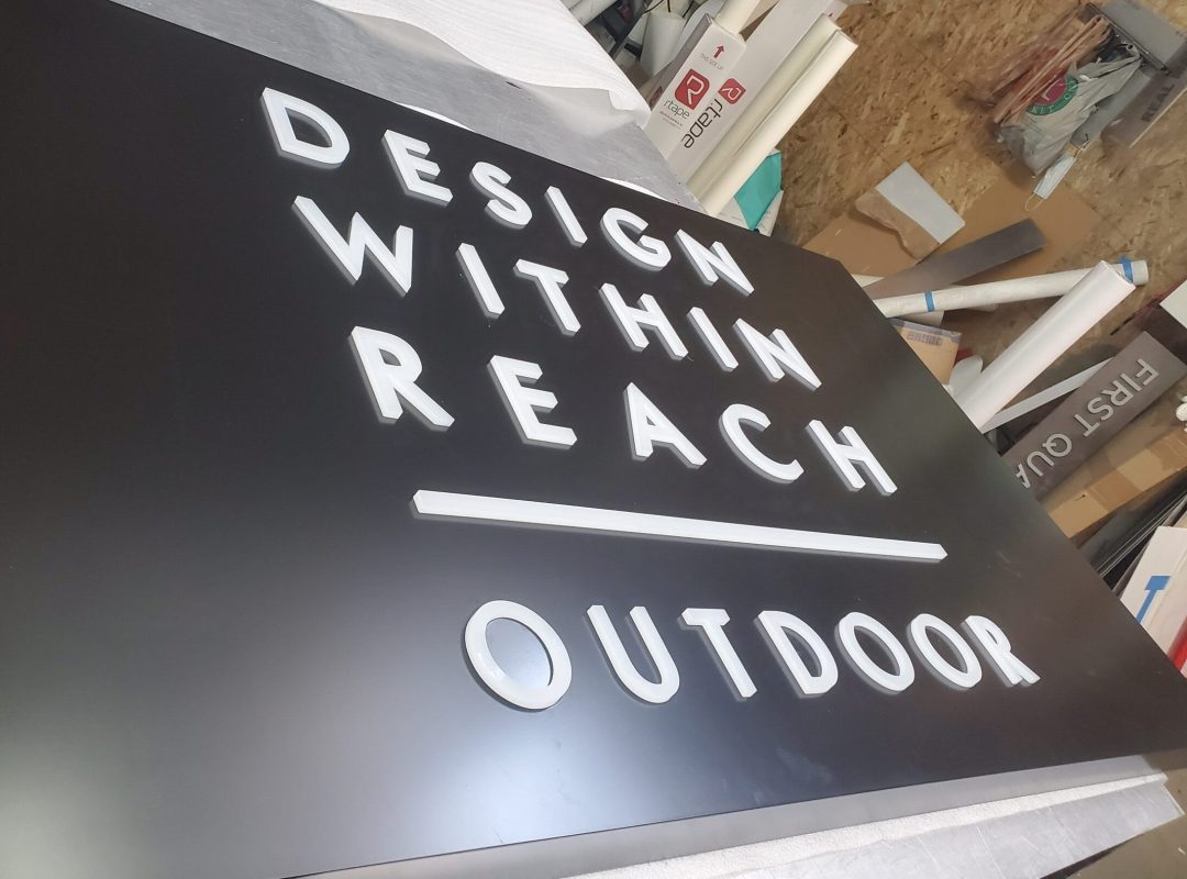 Non illuminated Push Thru Sign White Letters on Black background