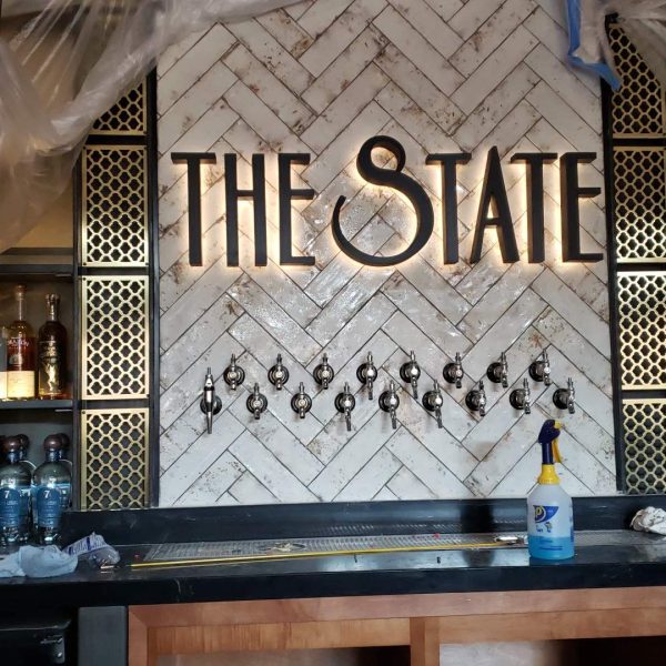 The State Restaurant Back Lit Channel Letters with Warm LED for Indoor Bar